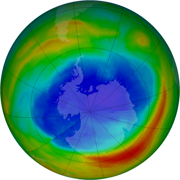 Antarctic ozone map for 13 September 1991